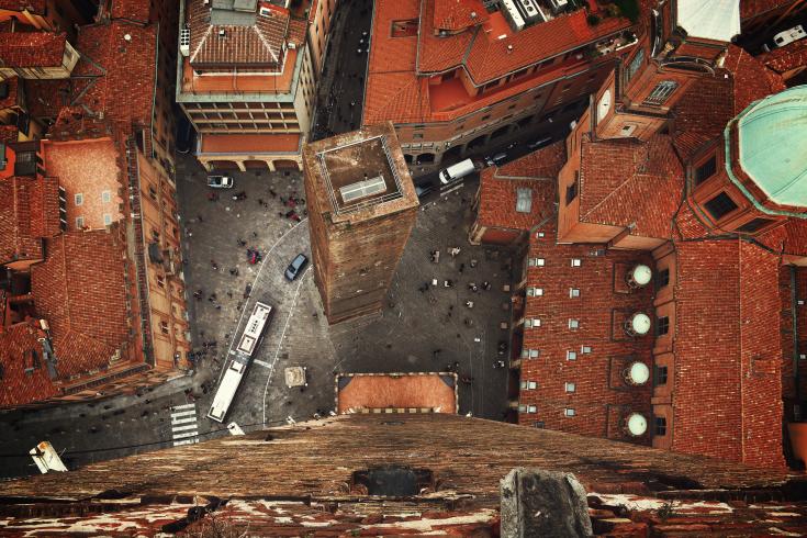 A bird's eye view of the metropolitan city of Bologna