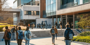 Students walking on university campus