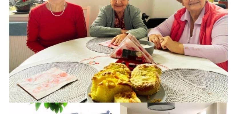 FEEL-GOOD PRACTICE-RYBNIK- COHOUSING 1st part: three older womensmiling in their new apartment; 2nd part: visualisation of the modernised building; 3rd part: the interior of the modernised apartment