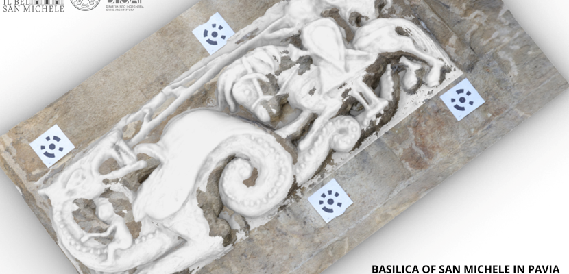 Preserving memory: 3D digital reconstruction - San Michele in Pavia 3D digital model of the bass-relief of St. George and the Dragon - facade of the Basilica of San Michele in Pavia