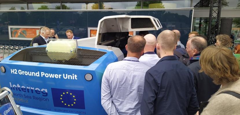 Hydrogen GPU Groningen Airport Eelde Guests viewing the hydrogen ground power unit at Groningen Airport Eelde