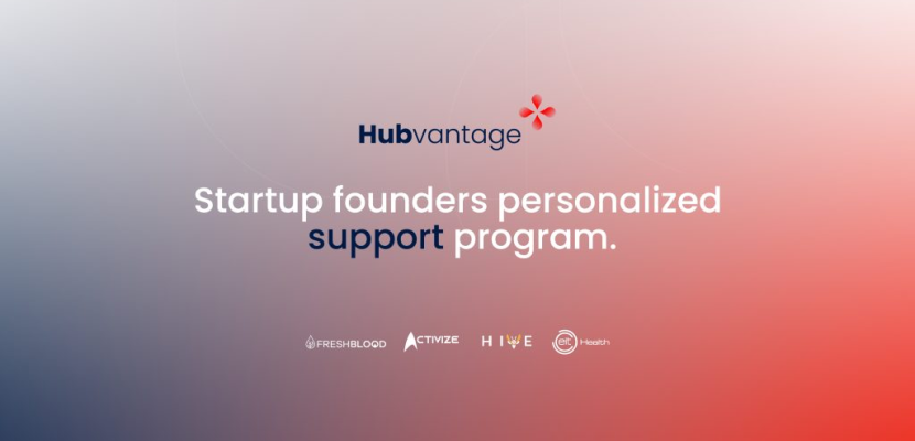 Hubvantage banner The image shows the title of the program (+logo), a short description and the logos of the partners.