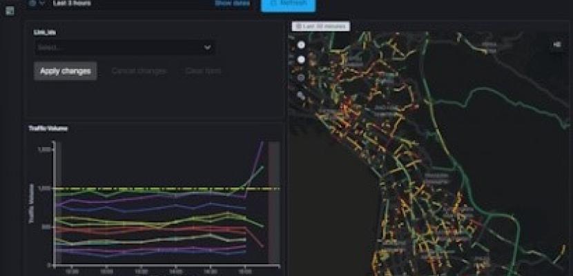 Data Fusion and Dynamic Traffic Management in Thessaloniki A map of the city of Thessaloniki, visualizing real-time information of the traffic in the roads.