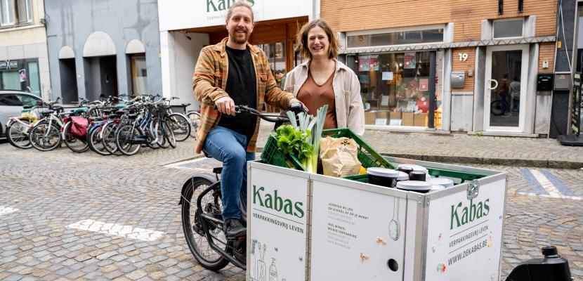Local entrepreneur delivers by cargo bike An entrepreneur (food store) delivers his goods by cargo bike