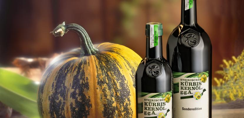 delicious styrian pumpkin seed oil pumpkin and two bottles