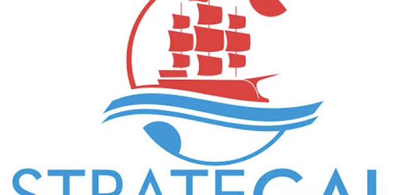 STRATEGAL logo The logo contains the name of the Strategal Association in blue capital letters and above the writing there is a blue wave symbolizing the Danube river that passes through Galati city, as well as a ship with sails in red.