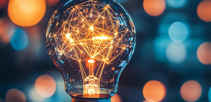 Lightbulb with light streams connecting inside Lightbulb with light streams connecting inside