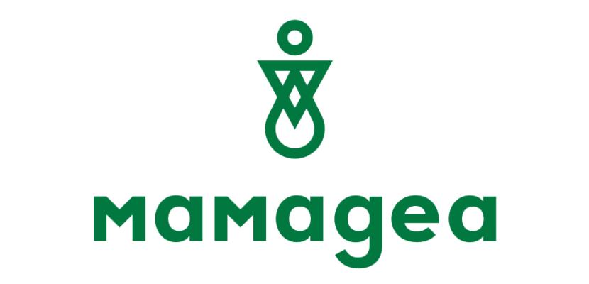 Mamagea "Logo of Mamagea featuring a stylized green emblem resembling a human figure with geometric shapes
