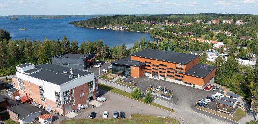 Technology Park Noheva campus in Savonlinna laboratory buildings with Lake Saimaa in the background