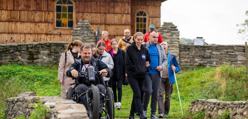 Lower Beskid - tourist trail Olchowiec Persons with visual impairment on the trail