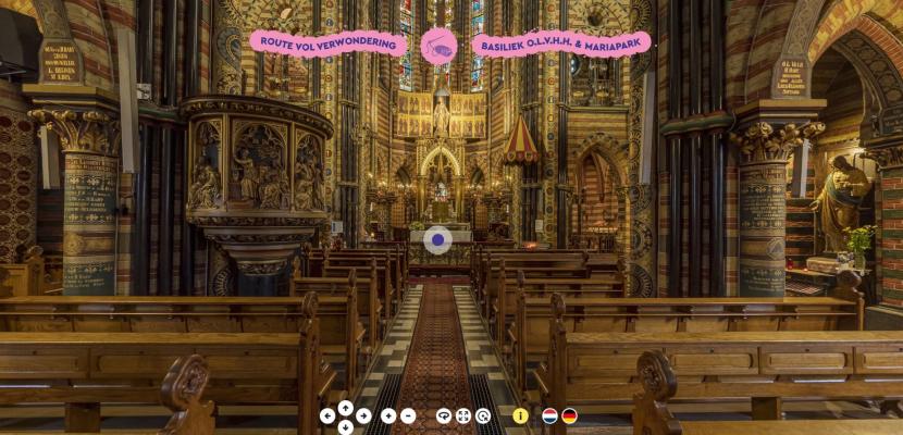 Startscreen of a 360 degrees heritage tour Start of a 360degrees tour in the Basilica of Sittard
