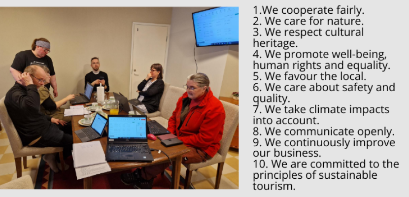 Working together to boost sustainable tourism Six people working together around the table with laptops