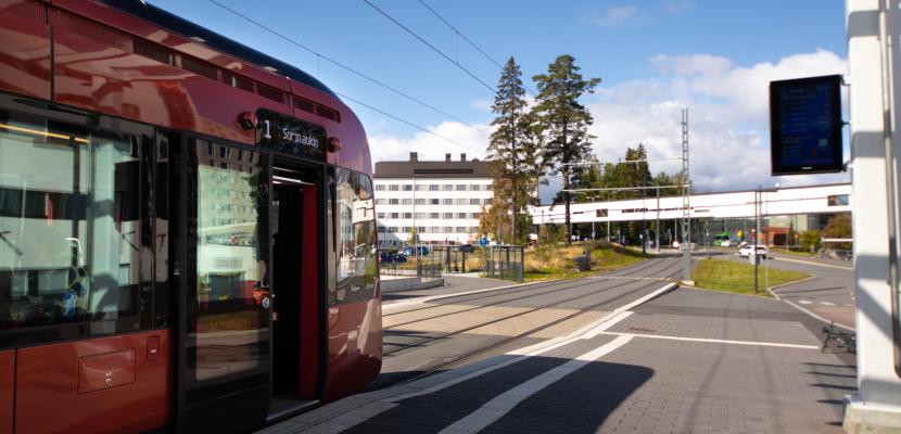 Tram in Tampere City Tram at the tram stop in Tampere City
