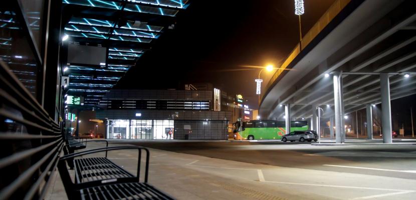 Low-emission local bus station is an environmentally friendly public place promoting sustainable urban transport