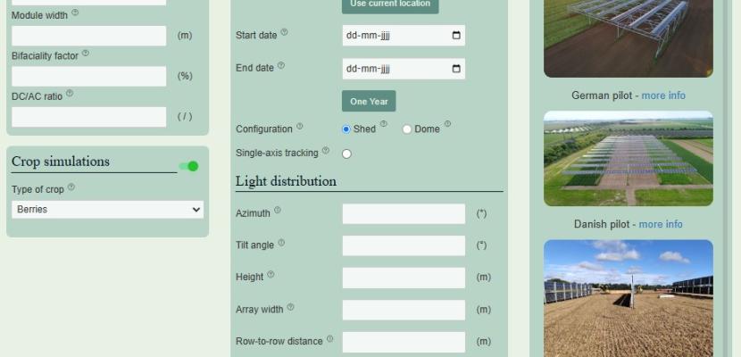 User-interface of agrivoltaics webtool. User-interface of agrivoltaics webtool.