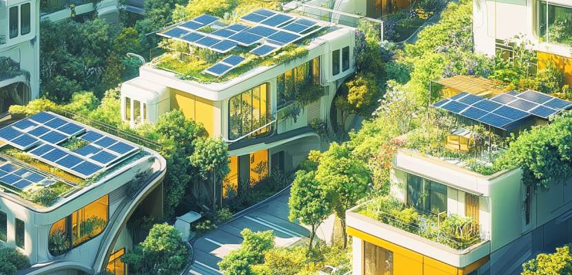 green houses in a futristic city 