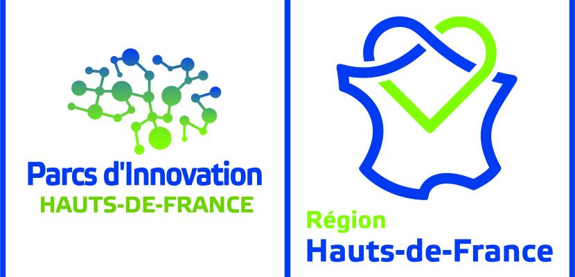Logo of the Innovation Booster Parks and the logo Hauts de France Regional Council