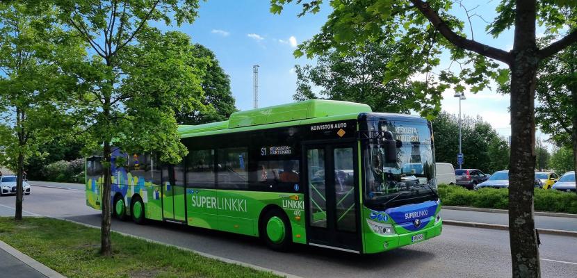 a public transport buss Superlinkki in city of Jyvaskyla The used EV buss-Superlinkki