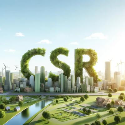 On this picture, you can see the CSR letters with a green city in the background