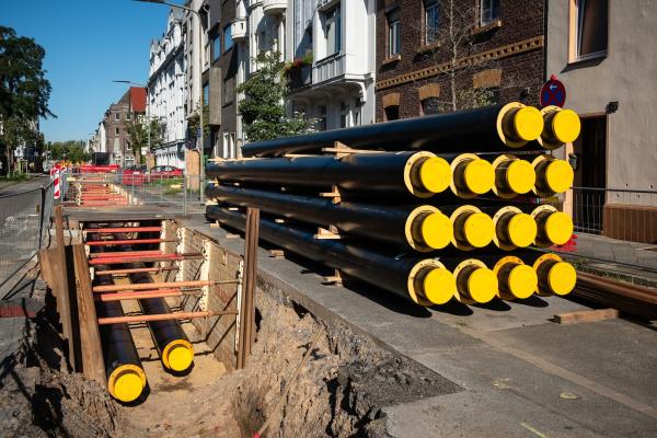 District heating pipes on a road
