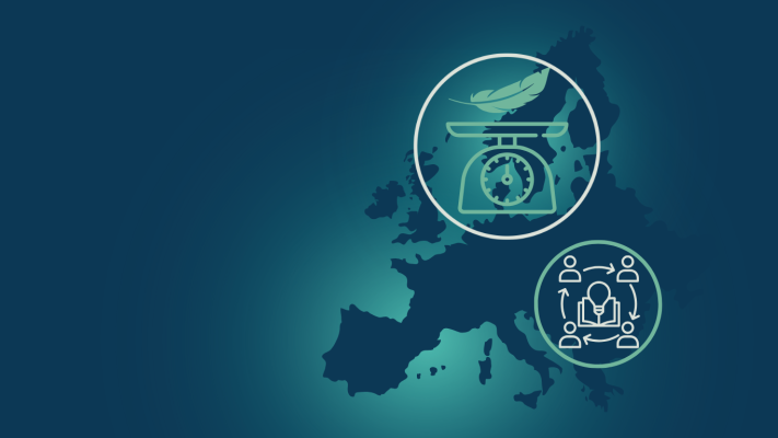 An image displays a map of Europe, featuring icons representing the concept of lightweighting.