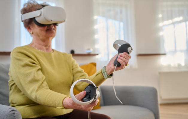 Senior woman using VR glasses