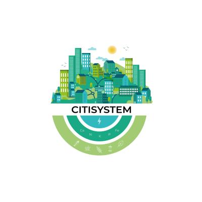 A drawing of a city and the energy, nutrients and bioresources flows.