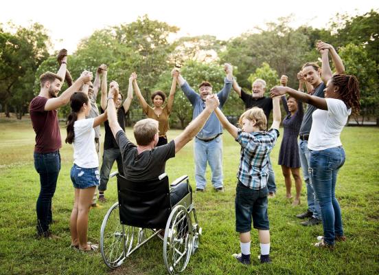 A group of diverse people doing a group activity