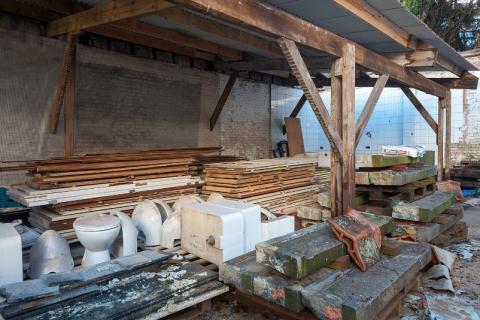 Storage room with construction material for buildings