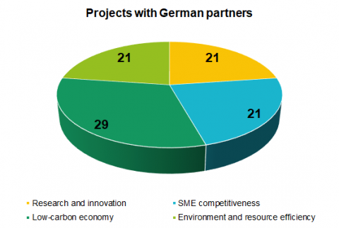 German projects by topics A chart with shares of projects with German partners grouped by topic