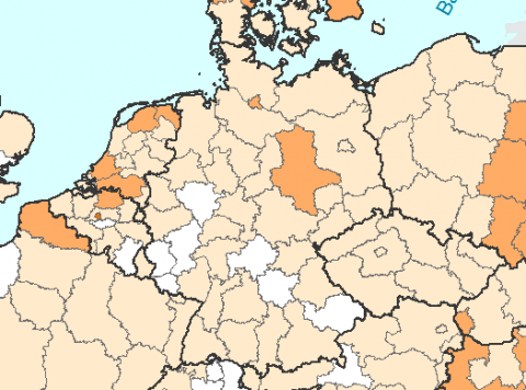 German regions involved in Interreg Europe Part of a map with German regions involved in Interreg Europe