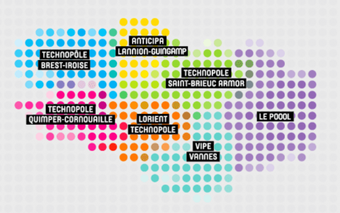 Diagram of the territorial coverage of the 7 technopoles in Brittany