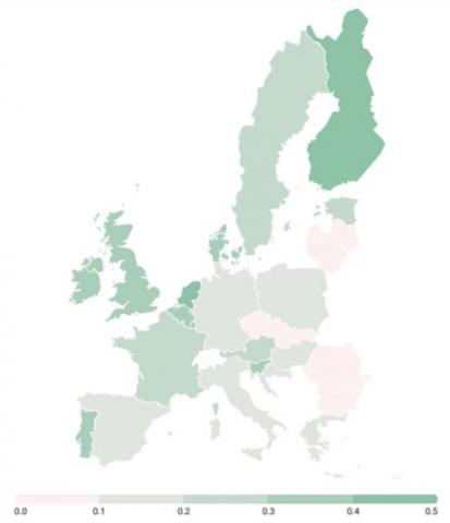 Map of R&amp;amp;D private investment in the food and drink sector in the EU.