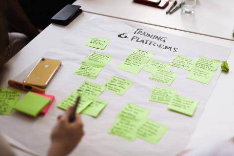 mmplp mind map with post its called "training platforms"