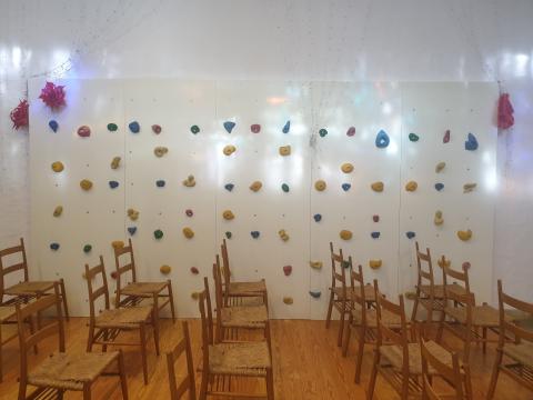 Newly installed climbing wall in the church