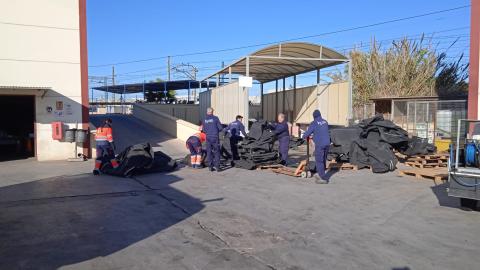 Event assembly tarps Temporary storage system for canvases during the event for subsequent recycling with an authorized manager
