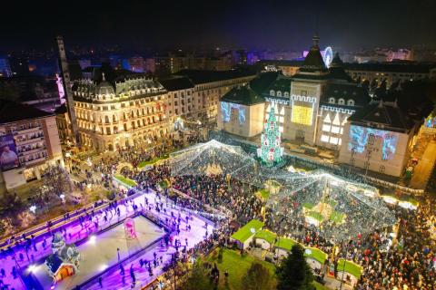 2024 Craiova Christmas Market in Mihai Viteazu Square Mihai Viteazu public Square in Craiova during Christmas Market, 2024