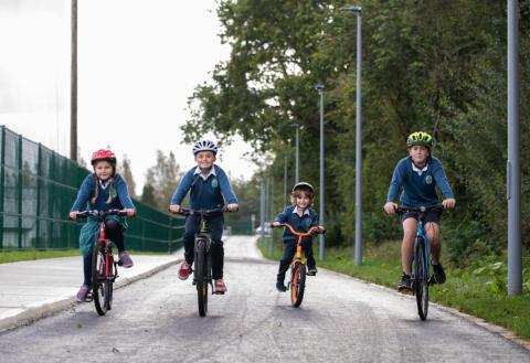 Four children cycling on Castletroy Urban Greenway