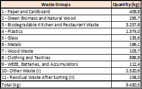 Composition of mixed municipal waste in 2024 for the whole area (in kg)