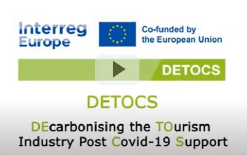 DETOCS Logo Banner with Interreg Europe Co-funded by the European Union Banner Play Button Graphic
