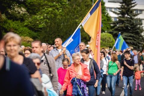 Gizella days festival 2023 Marching proudly wiht district flags