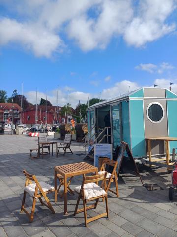 The tiny townhall is seen on this image located in the city of Eckernförde, set up for an event.