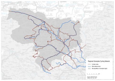 Gorenjska cycling network Map of Gorenjska cycling network
