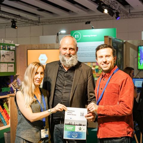 Green Screen project partners pose with their pitch poster for the RegioStars awards at EURegionsWeek 2023 Green Screen project partners pose with their pitch poster for the RegioStars awards at EURegionsWeek 2023