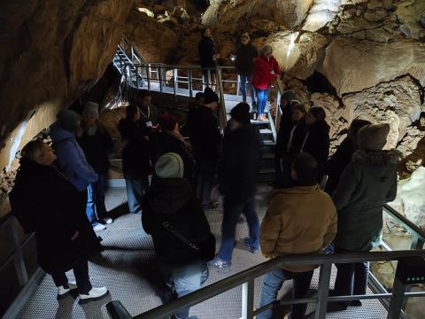 Group in the dark cave