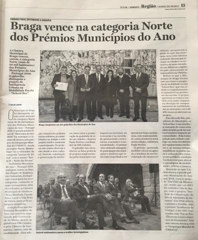 noticia da atribuição do premio UM cidades a Braga ao projeto schoolbus
