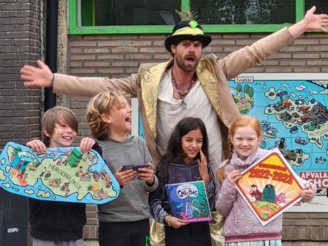 pupils recieving award for their composting efforts