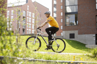 Jyväskylä Cyclist in Kangas residental area Jyväskylä