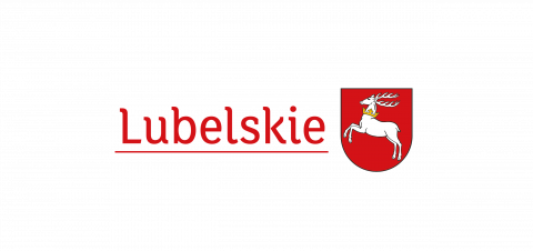 The coat of arms of the Lubelskie Voivodeship shows a white deer in a leap with a golden royal crown on its neck in a red coat of arms. The deer is facing heraldically right.