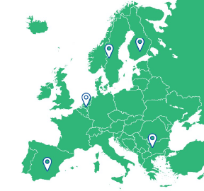 Map of ACTIVE ID project partners Green map of Europe, where ACTIVE ID project partners are pointed